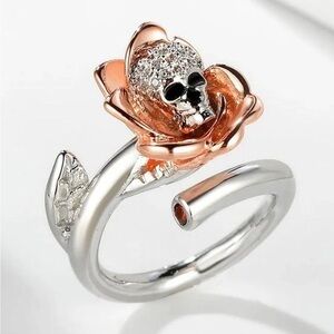 Rose Gold and Silver Skull Flower Ring